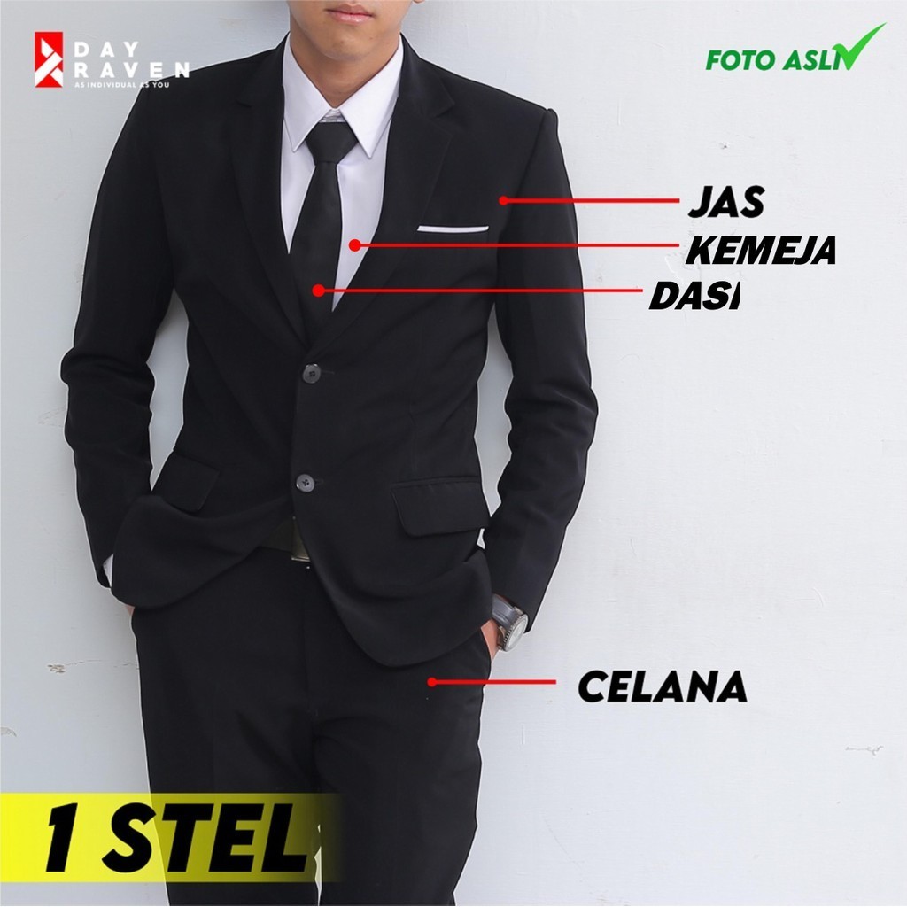 DAYRAVEN - Set Setelan Jas Formal Premium Original Hitam Semi Casual Pria Kemeja Celana Blazer Slim 