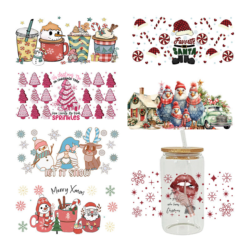 

UV DTF Transfer Sticker Christmas Theme For The 16oz Libbey Glasses Wraps Cup Can DIY Waterproof Easy To Use Custom Decals D7156