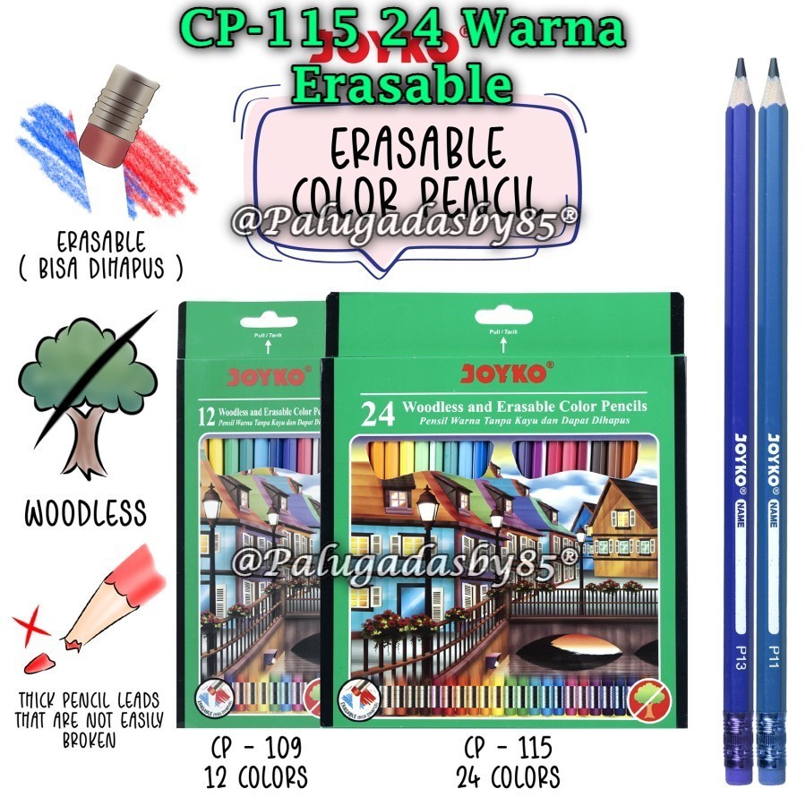 

(1 Set) JOYKO Pensil Warna Dapat Dihapus Erasable Color Pencils Hexagonal Grip CP-109 CP-115 CP-120