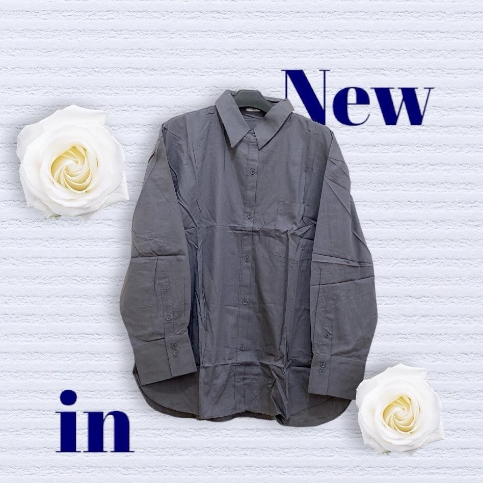 Kemeja elove Dark Grey Baju Atasan Wanita Kancing Basic