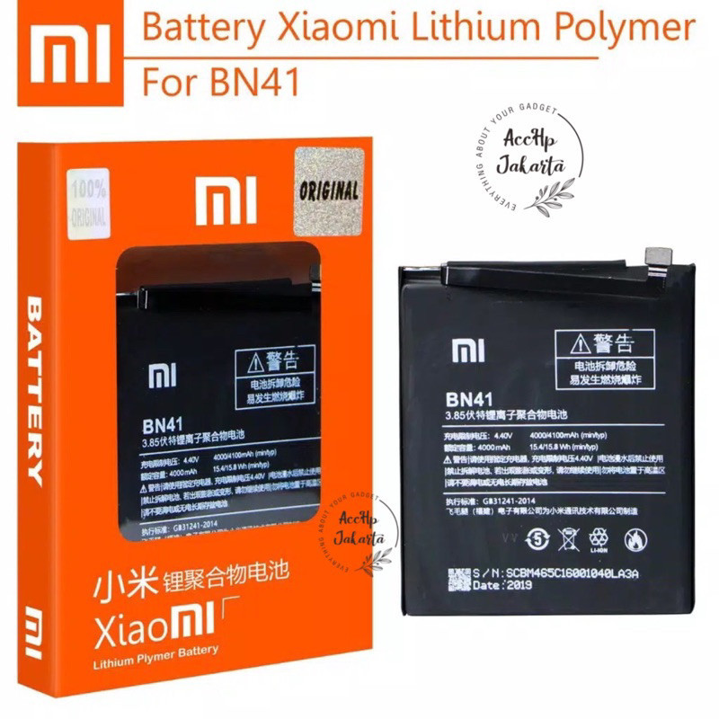Batre Xiaomi Redmi Note 4 Mediatek / Redmi Note 4X Mediatek BN 41 Original 100% Distributor / Batera