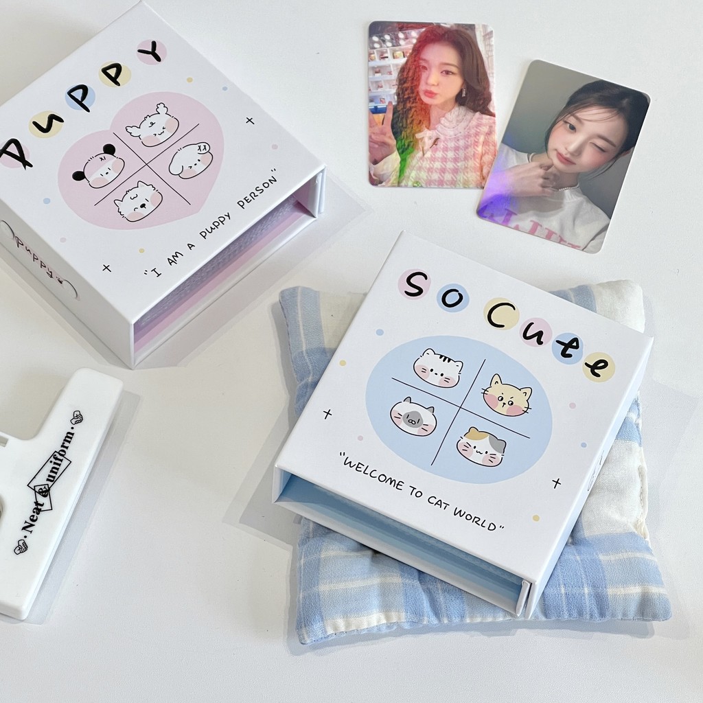 

Kawaii 1/2/3 Inch Puppy Cat Magnetic Kpop Photocards with 10 Sleeves Binder Idol Card Photo Album Collect Book School Stationery