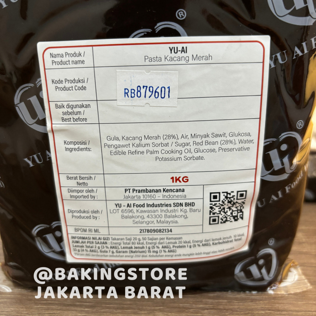 

JKL Yu Ai Red Bean Paste Pasta Kacang Merah 1 Kg Yu-Ai