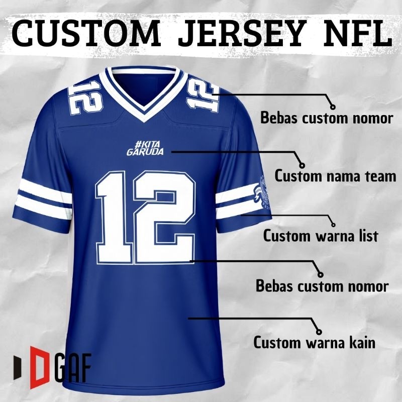 AV47UI CUSTOM BAJU JERSEY NFL FOOTBALL- BIG SIZE JUMBO PLUS SIZE  - JERSEY NFL PRIA WANITA COSTUM