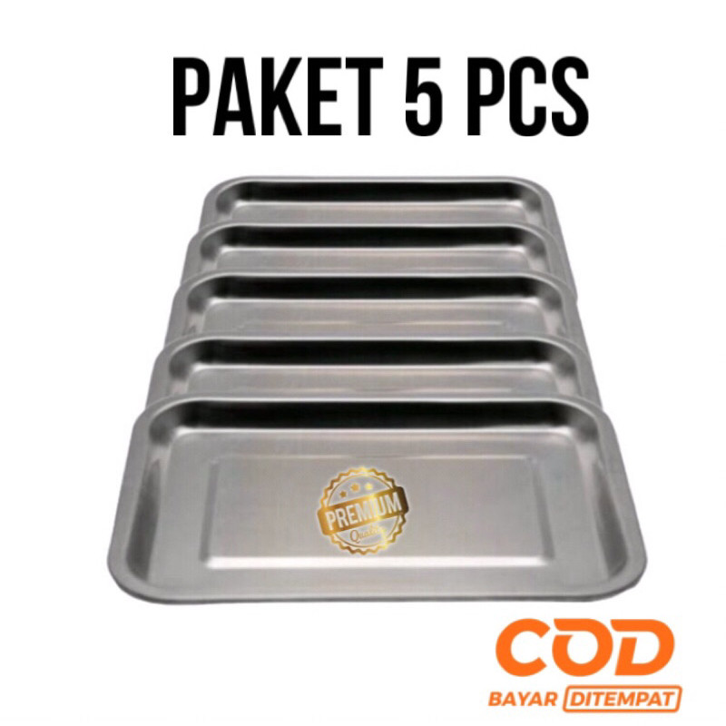 Promo 5 PCS Nampan Stainless Kotak Persegi Panjang Tebal Jumbo Besar Kecil