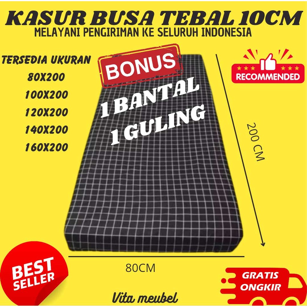 TEBAL 10CM Kasur Busa Spon Kuning Lembaran FREE BANTAL Single Double king Size Super Spon Tidak Samb