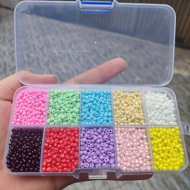 1 Box Manik Mote Payet Pasir 8/o 3mm Bahan Kerajinan Meronce  Bonus Tali Elastis + Tali Giok 2 Meter