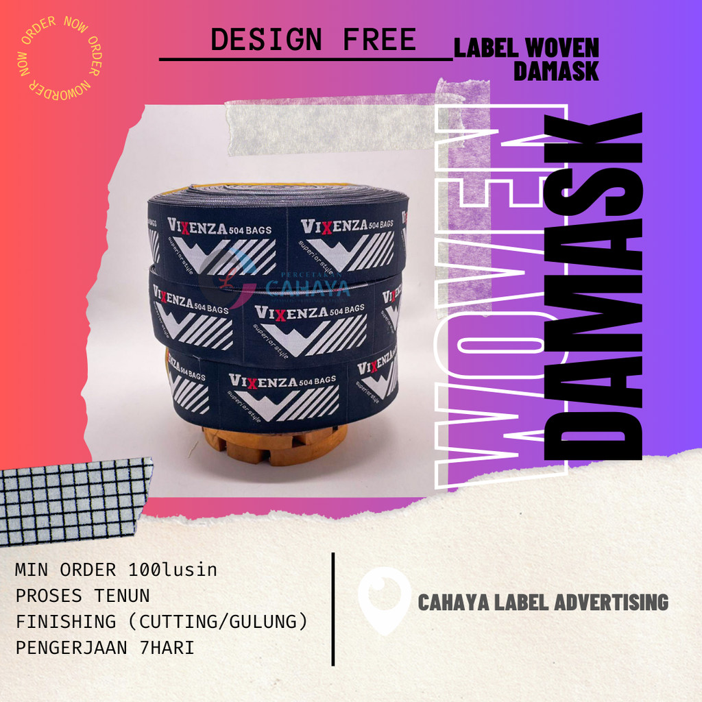 

1.5x5 cm woven damask, label rajut, label tenun, label hijab, kabel baju, label krudung