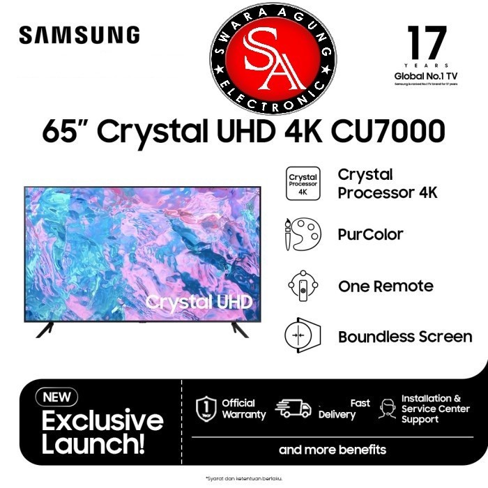 Led UHD Smart TV 65 Inch Samsung Type: 65 CU7000 (Khusus Daerah Medan)