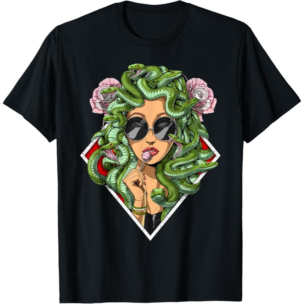 Baju Kaos Medusa Hippie Psychedelic Snakes Greek Mythology Women T-Shirt