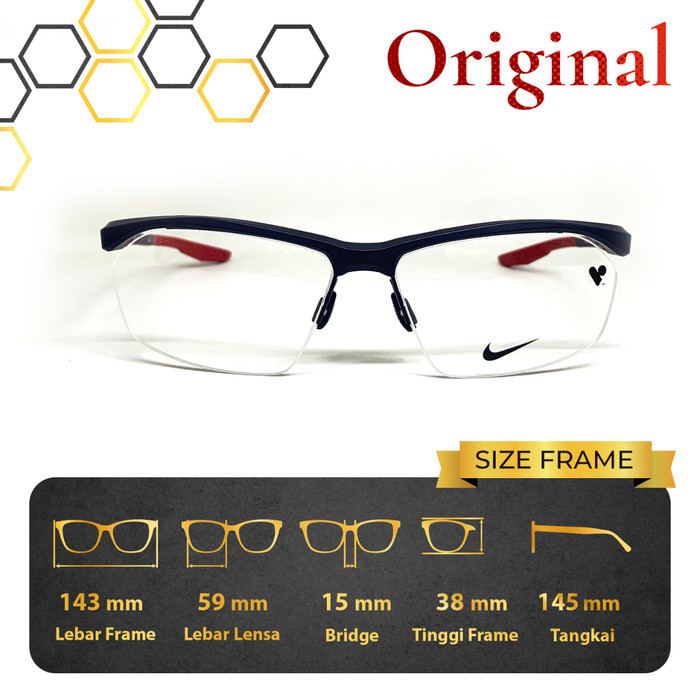 FRAME KACAMATA PRIA / WANITA ORIGINAL NIKE SPORTY 7404LB Lebar Frame 143 Size 53 Bridge 15 Half Fram