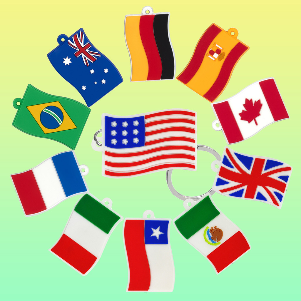 

1PVC National Flag Keychain US CA Key Ring UK Drinks Key Chain Handbag Accessories for Women Kids