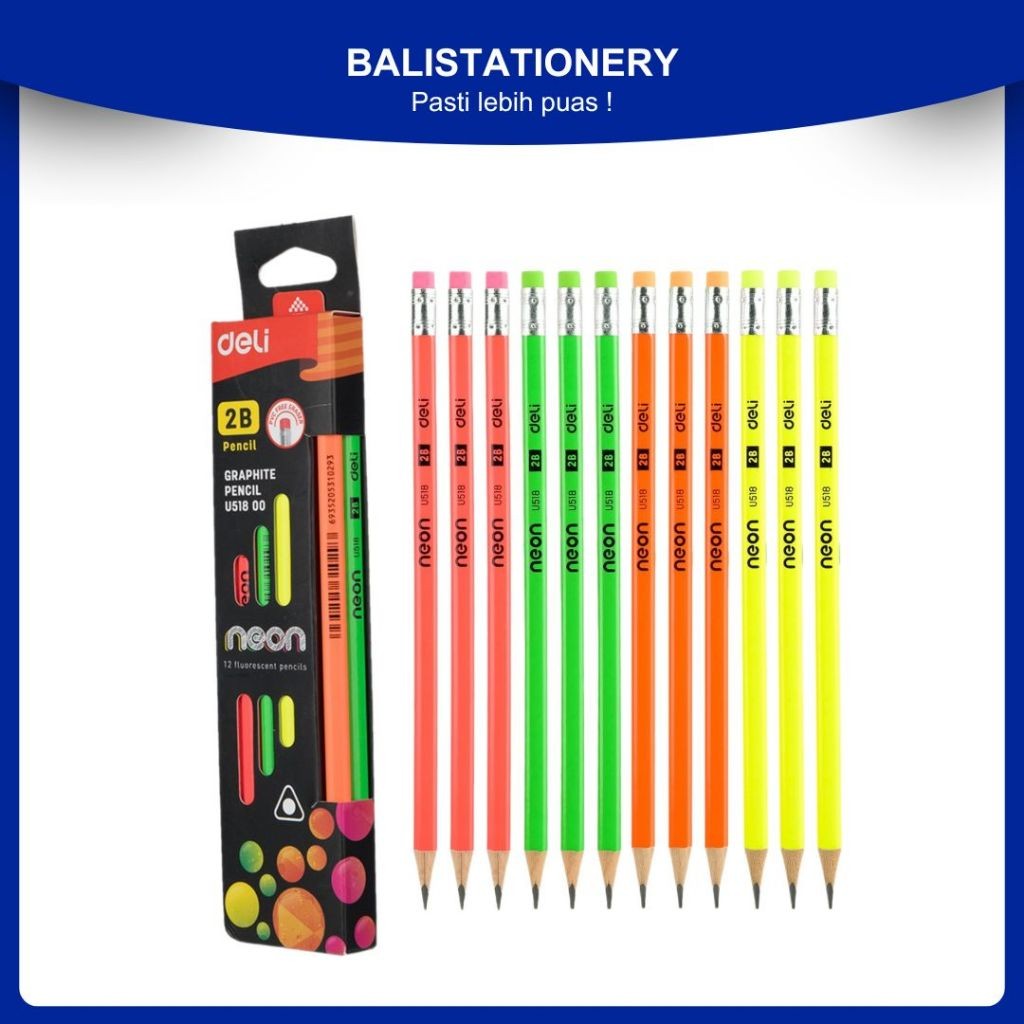 

globalmart.id - Pencil Pensil Kayu Deli 2B Neon dengan peghapus EU51800