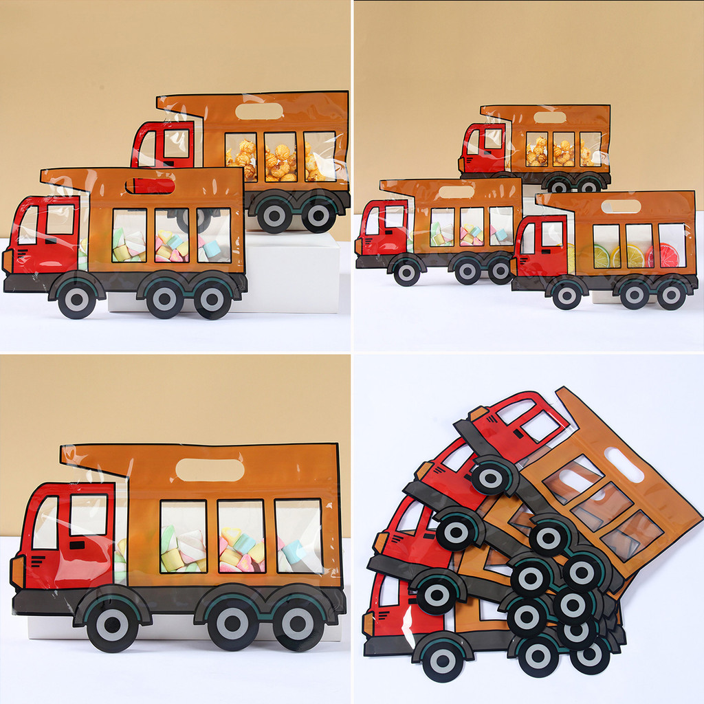 

10pcs Cartoon Car Snack Bag Gift Bag Car Bus Baked Food Ziplock Bag Popcorn Cookie Packaging Bag Kid’s Birthday Party Gift