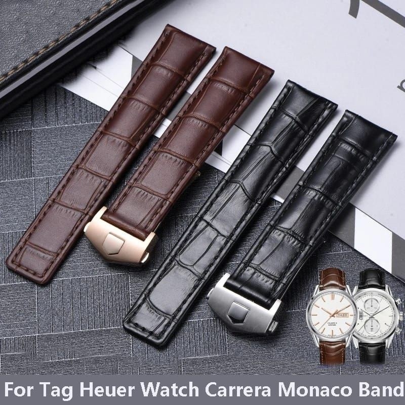 Strap Tali Jam Tangan TAG Hauer Carrera Monaco Kulit Genuine Leather 22mm 24mm With Logo