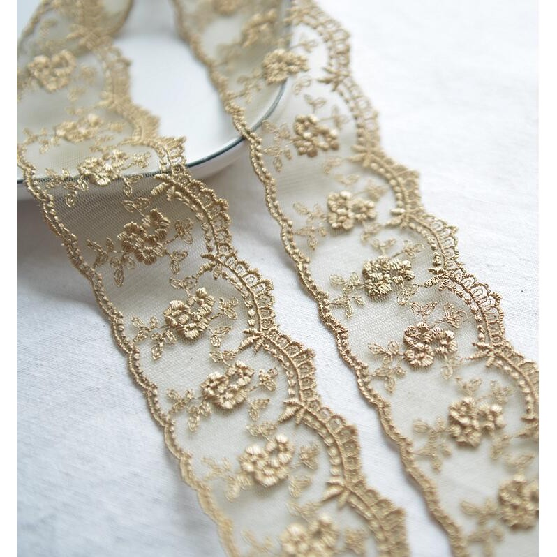 

2 Meters 4cm Width High End Quality Luxury Dress Lace Dark Gold Champagne African Lace Fabric