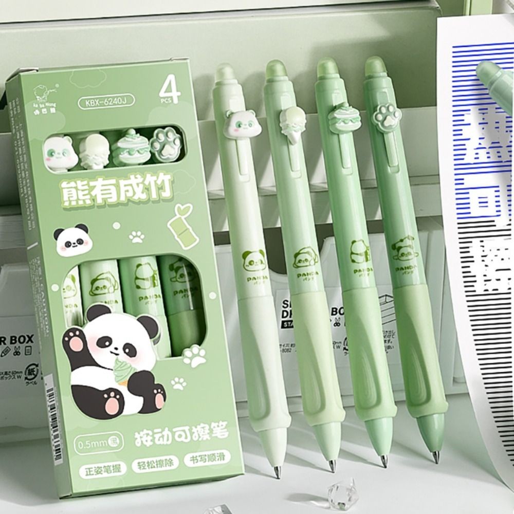 

4 Pack Panda Erasable Gel Pens, 0.5mm Blue/Black Soft Grip Signature Pens for Cute Girl Students Office School Gifts