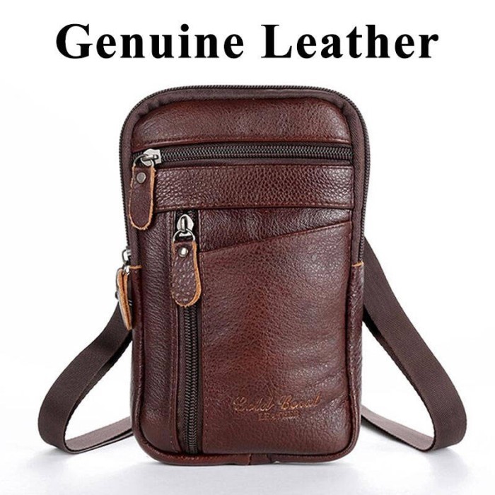 

Tas Dompet Selempang Pinggang Slingbag HP Smartphone Gadget Kulit Pria - Cokelat