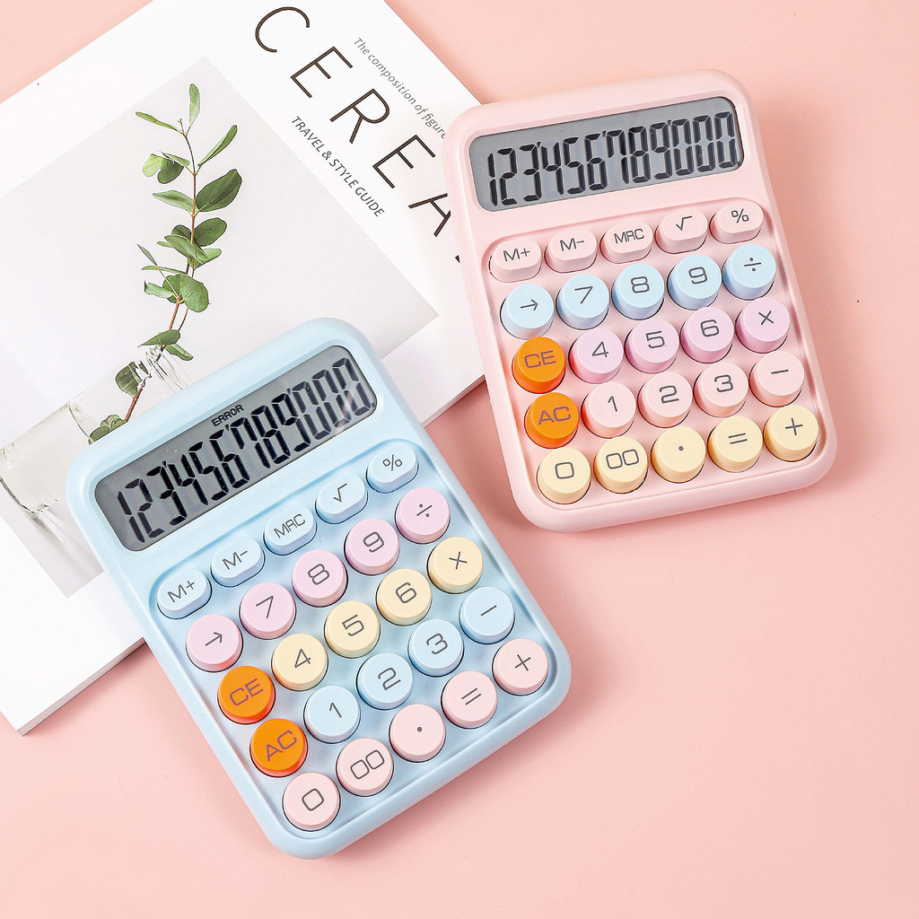 

Mechanical Calculator 12 Digit Large LCD Display Big Round Button Cute Candy Colored Calculator Suitable for Office School Home