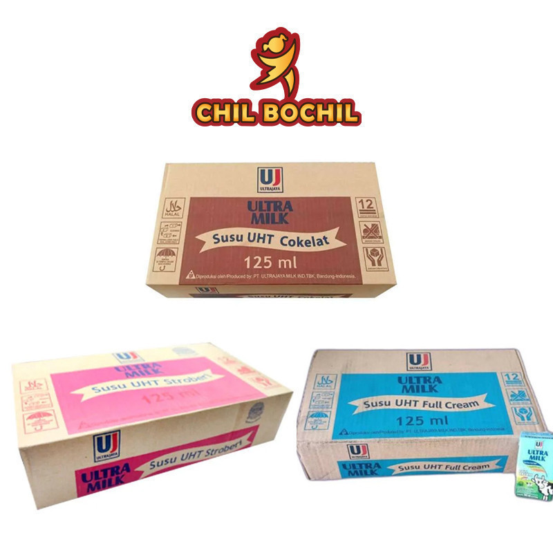 

ULTRA MILK 125 ML COKELAT, STRAWBERRY, FULL CREAM PER CTN ISI 40 PCS - SUSU UHT ULTRA MILK COKELAT 125ML- CHIL BOCHIL