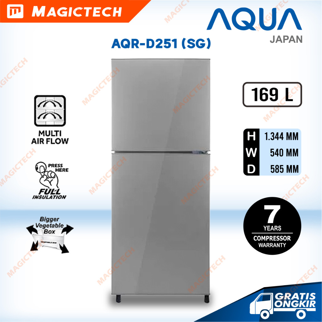 KULKAS AQUA 2 PINTU AQR-D251 (SG) 169L - SILVER