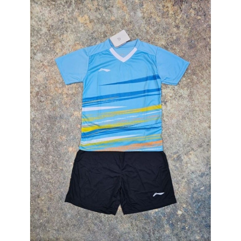 Warna Biru Coret Setelan Jersy Anak Printing Badminton Bulu Tangkis Sepak Bola