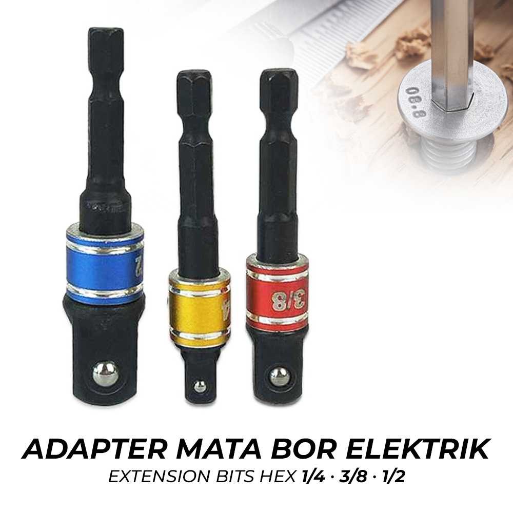 

FEIMING Mata Bor Elektrik Adapter Extension Bits Hex 1/4 3/8 1/2 3 PCS - BD003 Abadi Sejahtera
