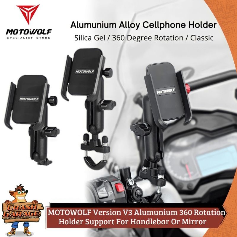 AS56RT MOTOWOLF V3 Holder Handphone Hp Motor Alumunium Alloy Dudukan Hp di Spion Stang  Motor Tempat
