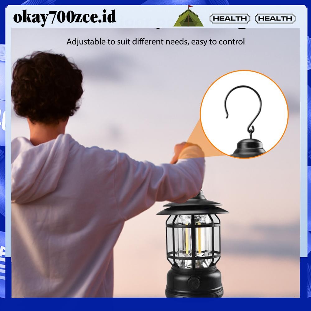 [OKA-id] 1200mAh Multifunctional Camping Light USB Rechargeable Vintage Lanterns (Black)