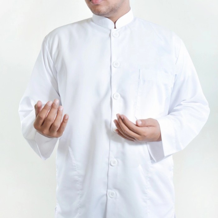 ✨TERLARIS - Baju Koko Putih Polos jumbo/KOKO DEWASA LENGAN PANJANG/Koko Gamsyi - Putih, XXL
