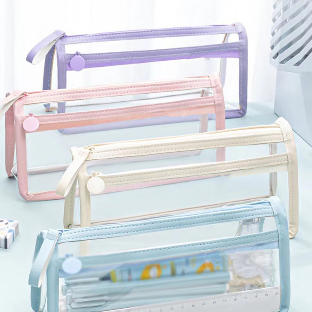 

Transparent PVC Pencil Case Waterproof Large Capacity Double Layer Pen Bag Ins Style Makeup Bag Storage Bag School Stationery
