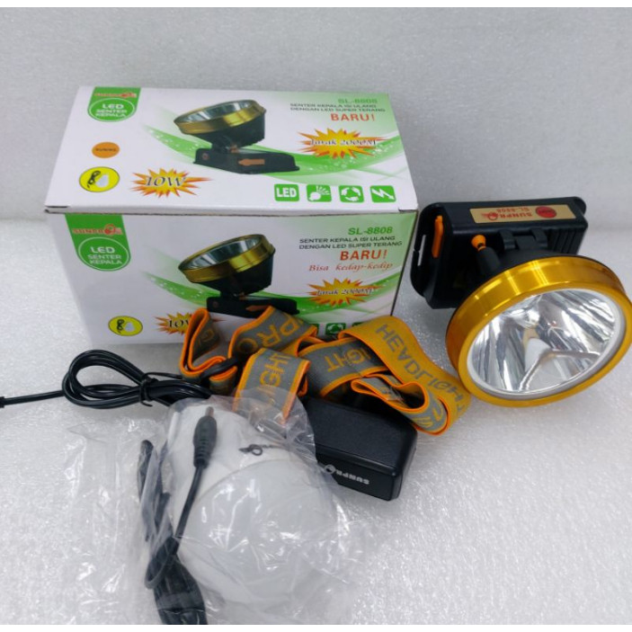 D44WP Senter Kepala LED Sunpro SL-8808 Jarak 2000 M Bonus Bola lampu 10 Watt SL 8808 ON OFF PENCETAN