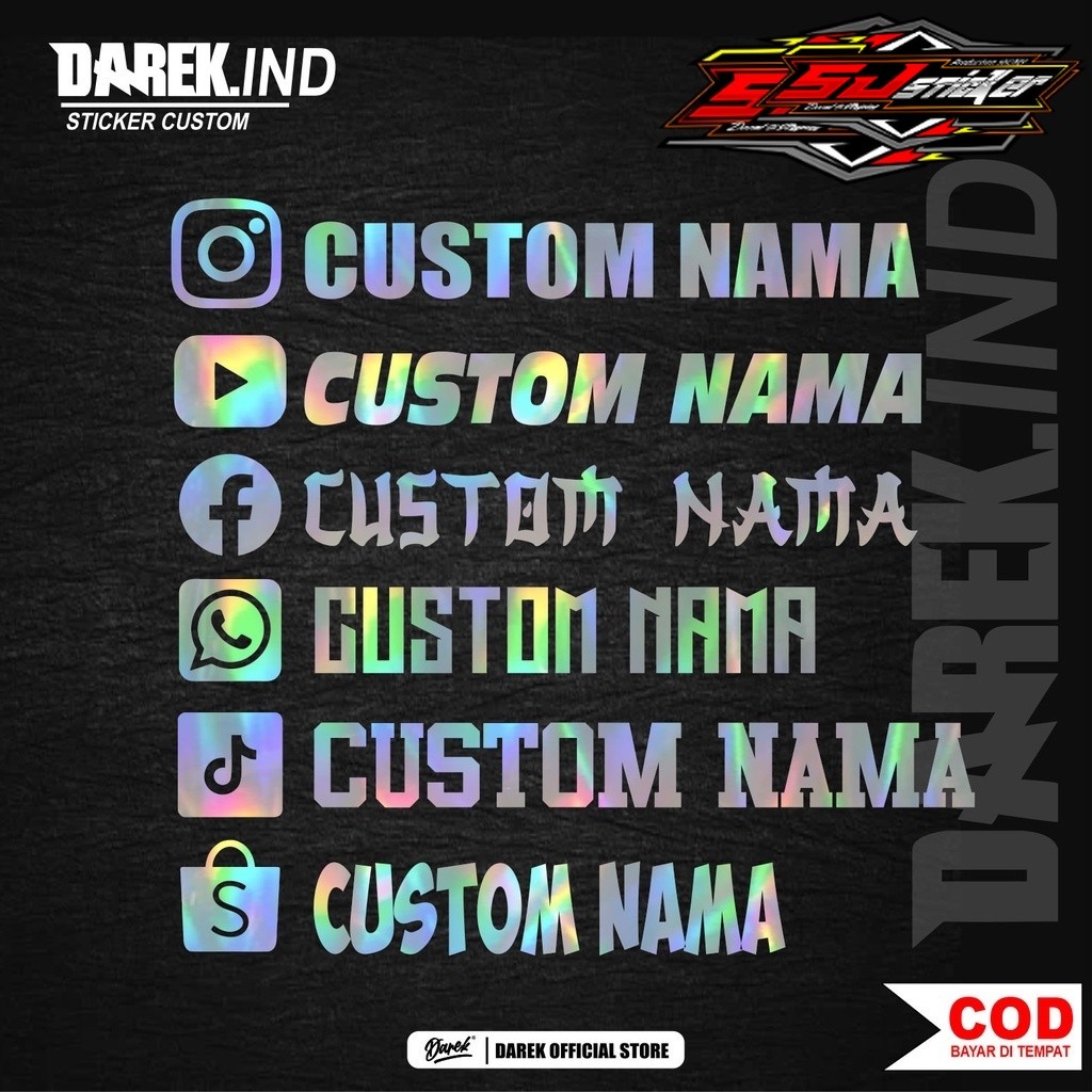 

stiker cutting nama, sticker custom nama hologram, stiker jepang