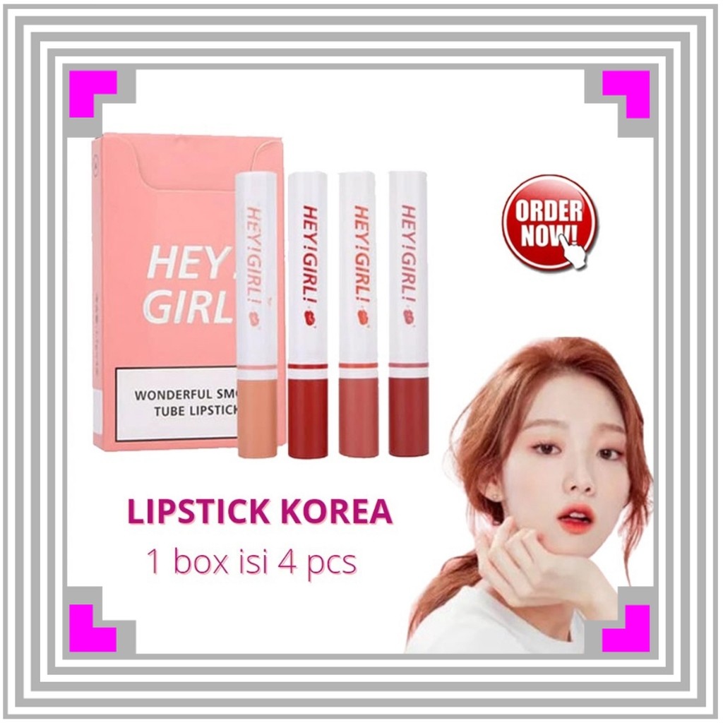HENGFANG Hey Girl Lipstik Korea Smoke Velvet Matte 4 in 1 Lipstik Korea Tahan Lama & Waterproof