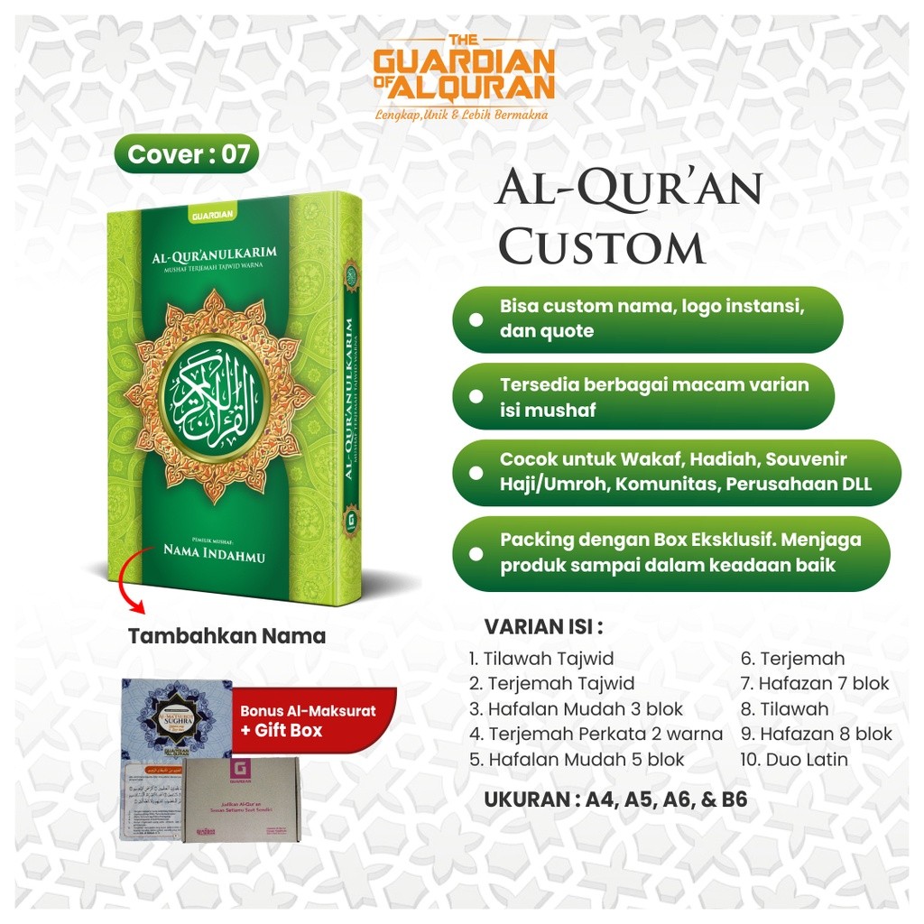 Alquran Quran Al quran Nama Sendiri Custom Request Mushaf Musaf Tilawah Tajwid Terjemahan Latin Perk