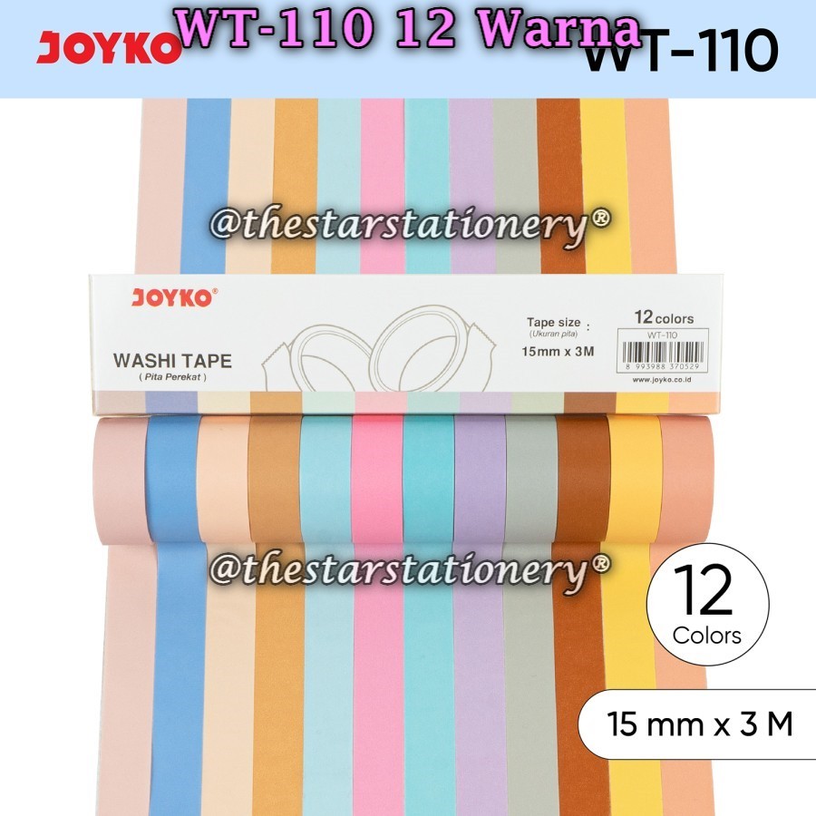 

(1 Set Isi 12 Warna) GROSIR Washi Tape Joyko WT-110 / Pita Perekat Selotip Kertas Warna Joyko WT-110