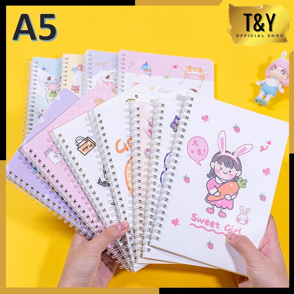 

T&Y Buku Diary Notebook Aesthetic Motif Kartun Gaya Retro A5 Isi 60 Lembar Buku Catatan Buku Tulis Garis A5 Spiral