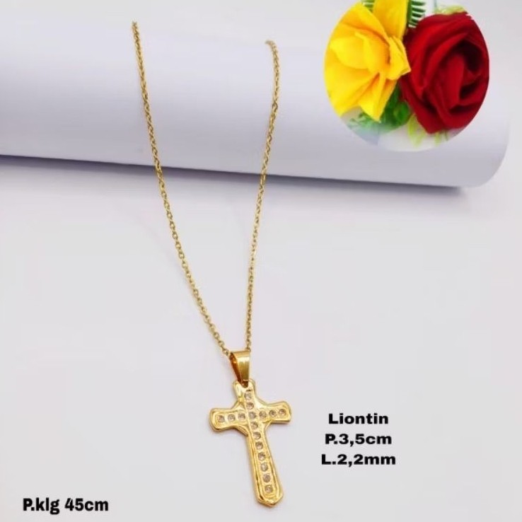 kalung rantai Titanium salib fashion wanita