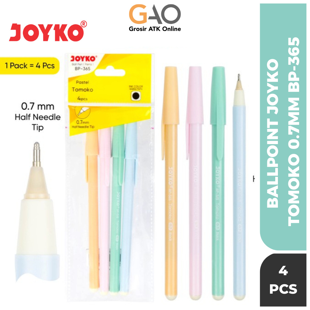 

( 1 Pack 4Pcs ) Pulpen Joyko Pastel Tomoko 4Pcs 0.7mm / Bolpoin Pena Joyko Murah BP-365