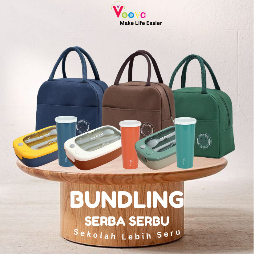 VOOVA Bundling Serba Serbu/ Paket Bekal 3 in 1/ Lunch Bag Set Sekolah Anak/ Lunch Box Set/ Botol Min