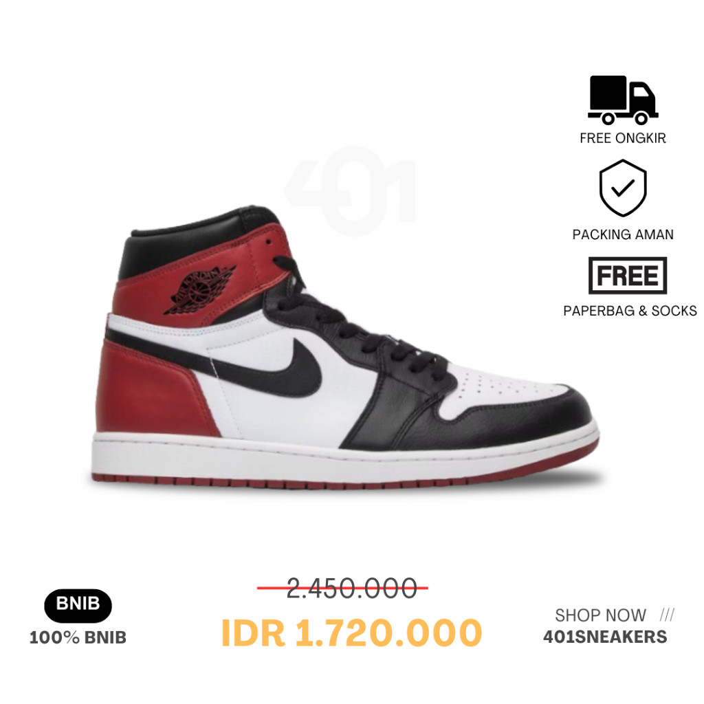 Sepatu Nike Air Jordan 1 Retro High Black Toe Authentic 100 % BNIB