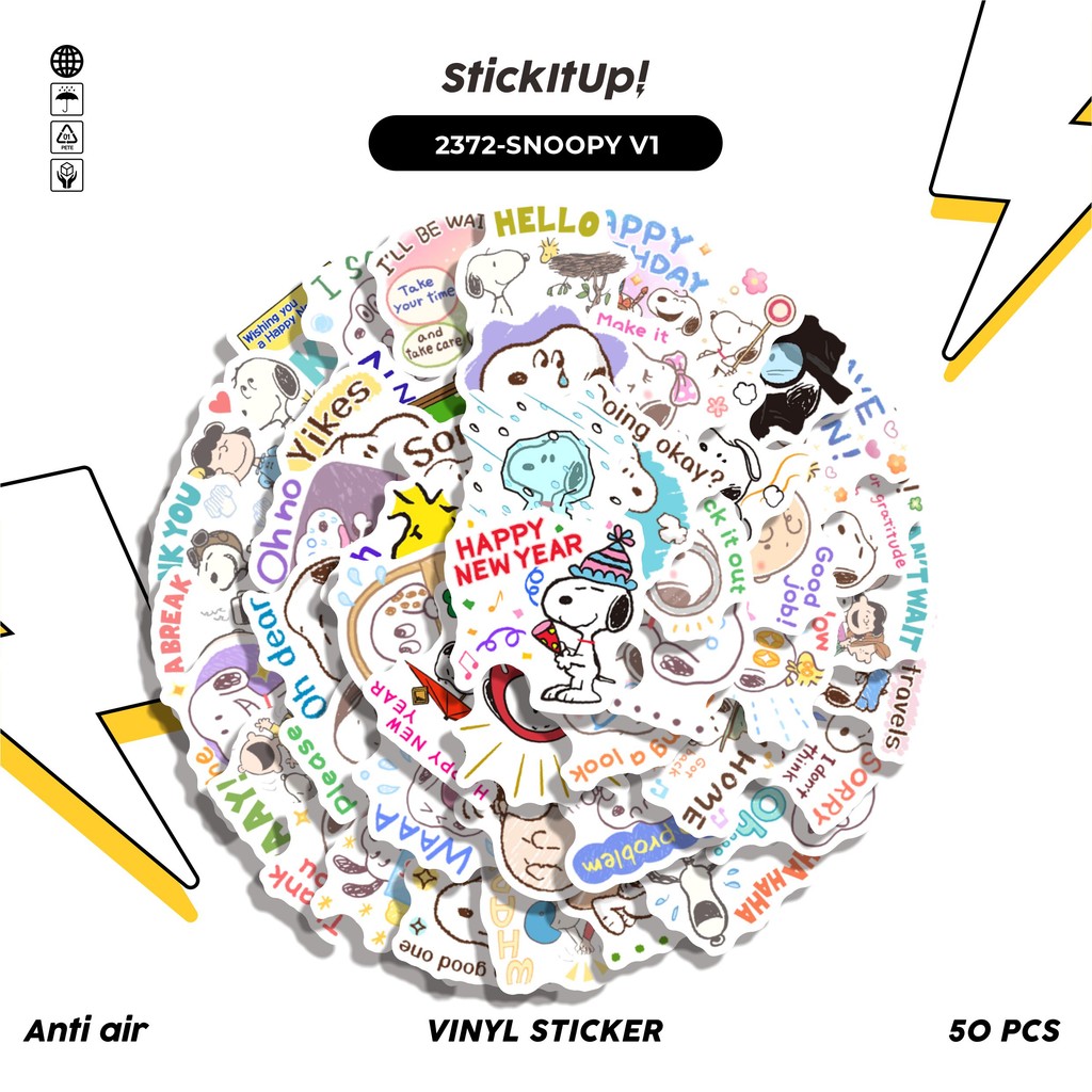

COD✨ 50 Pcs Sticker Pack SNOOPY V1 Lucu Aesthetic Vynil Waterproof untuk Freebies Sticker Buku Journal Casing HP Laptop