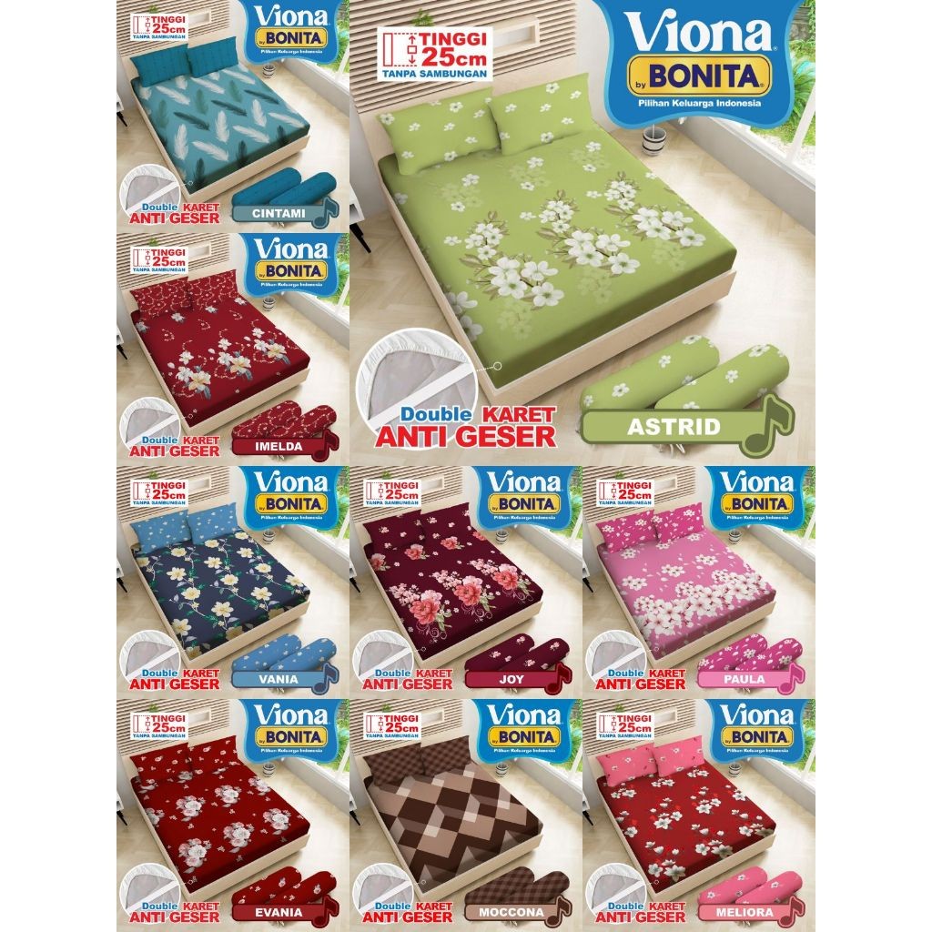 [HYN03] PROMO 10.10 Sprei BONITA VIONA 180x200 TINGGI 25 BANTAL 4, king size, T25, 4 sarung bantal, 