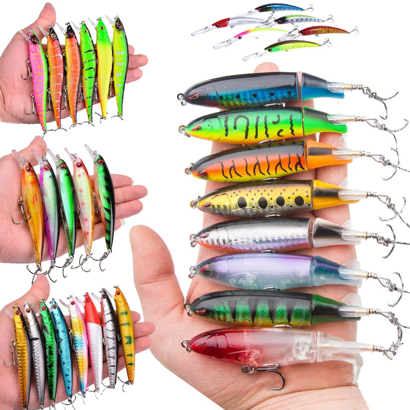 Minnow Set Mixed Colors Bait Fishing Lure Lot Crankbaits Popper Wobbler Bass Swimbait Sea Swim Hard 