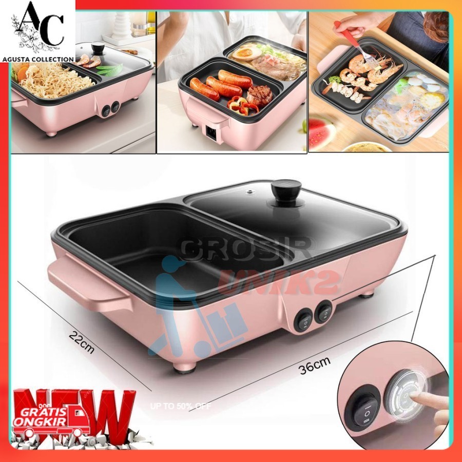 Alat Masak Lengkap / SHENAR Hotpot Mini Elektrik BBQ 2 in 1 Denki Shabu Panci Listrik Multifungsi GR