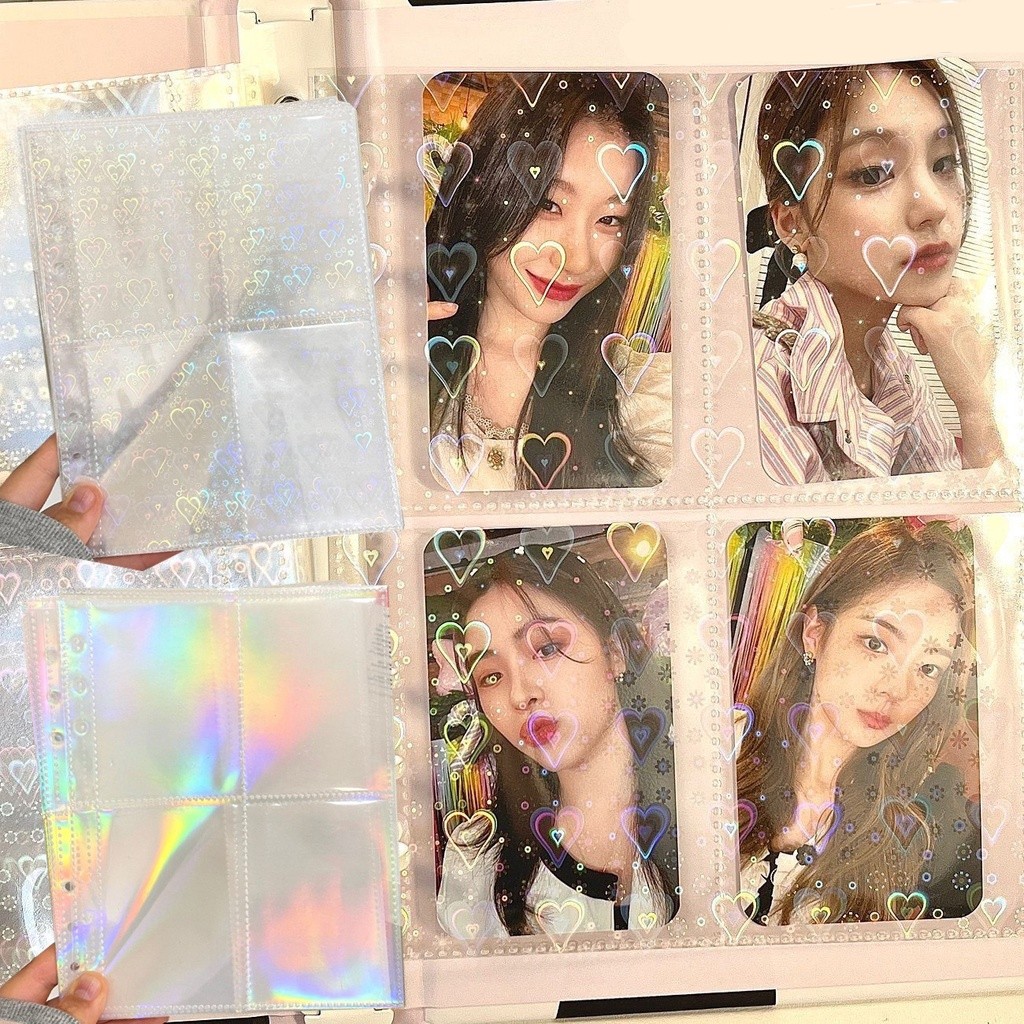 

10 Lembar A5 Binder Transparan Bening Ring Warna Warni 6 Ring Aesthetic Universal A5 Sleeves Standar Laser Card Sleeves 4 Kantong pp