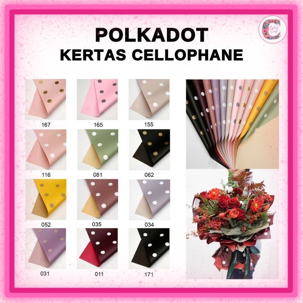 

(20 LEMBAR) Flower Wrapping POLKADOT Cellophane / Kertas Buket Bunga