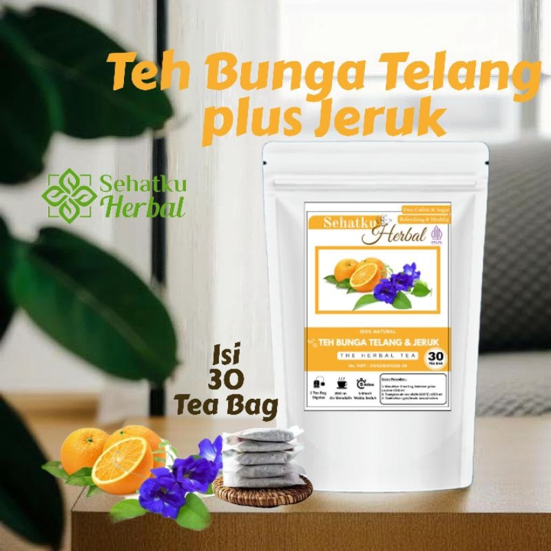 

SEHATKUHERBAL Teh Bunga Telang plus Jeruk tea : Butterfly pea flower with orange tea Isi 30 Tea bag