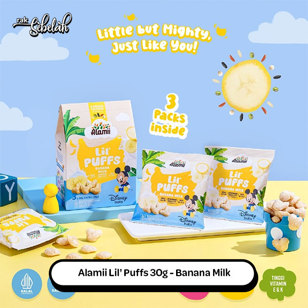 

Alamii Lil' Puffs Disney Edition Banana Milk 30g (3 Packs x 10g) - Snack Bayi Sehat | Gluten Free | Rak Sebelah