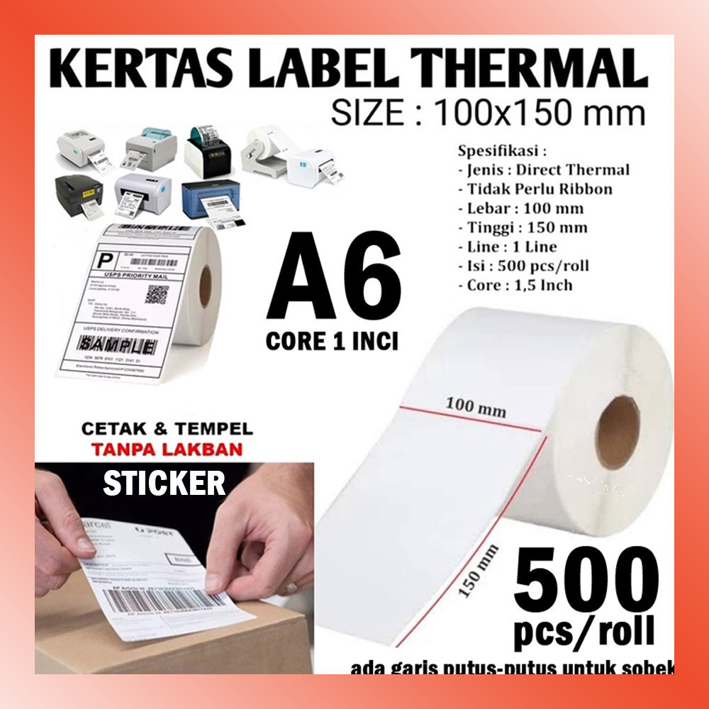 

LAMMORO > AT37 Label STICKER THERMAL 500 PC 10 x 15 CM A6 Resi Toko Online 4 x 6 Inci 44A2